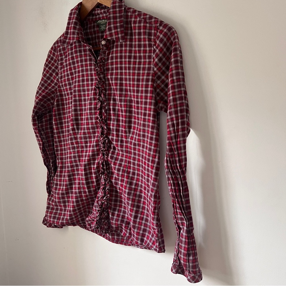 Eddie Bauer Button Down Mini Ruffle Plaid Collar … - image 5